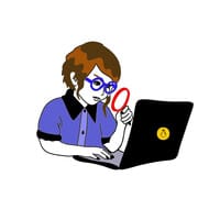 The Tidy Search logo with the Linux logo on on a laptop cover inspecting the internet